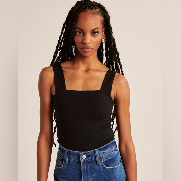 Abercrombie Double-Layered Seamless Fabric Squareneck Bodysuit in Black - Picture 4 of 4